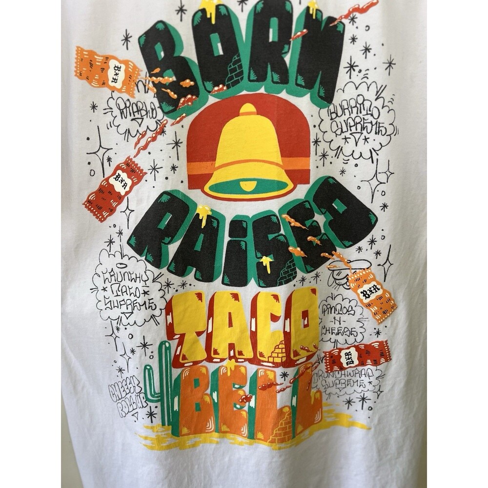 Born X Raised Taco Bell Graphic Cotton T-Shirt White Crew Neck Short Sleeve M